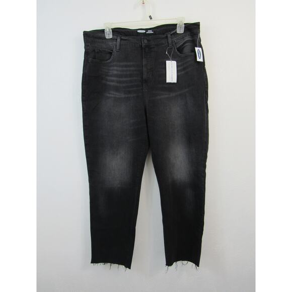 NWT Old Navy 18 Reg Extra High-Waisted Sky-Hi Straight Raw-Hem Black Jeans - Picture 1 of 9